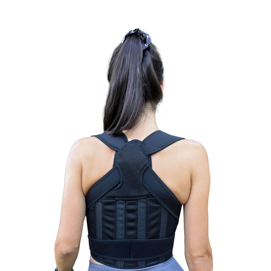 HYKLE SpineFlex posture corrector in black, worn, seen from the back