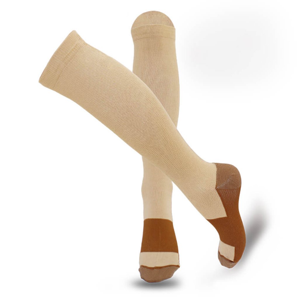Beige, Copper Compression Socks
