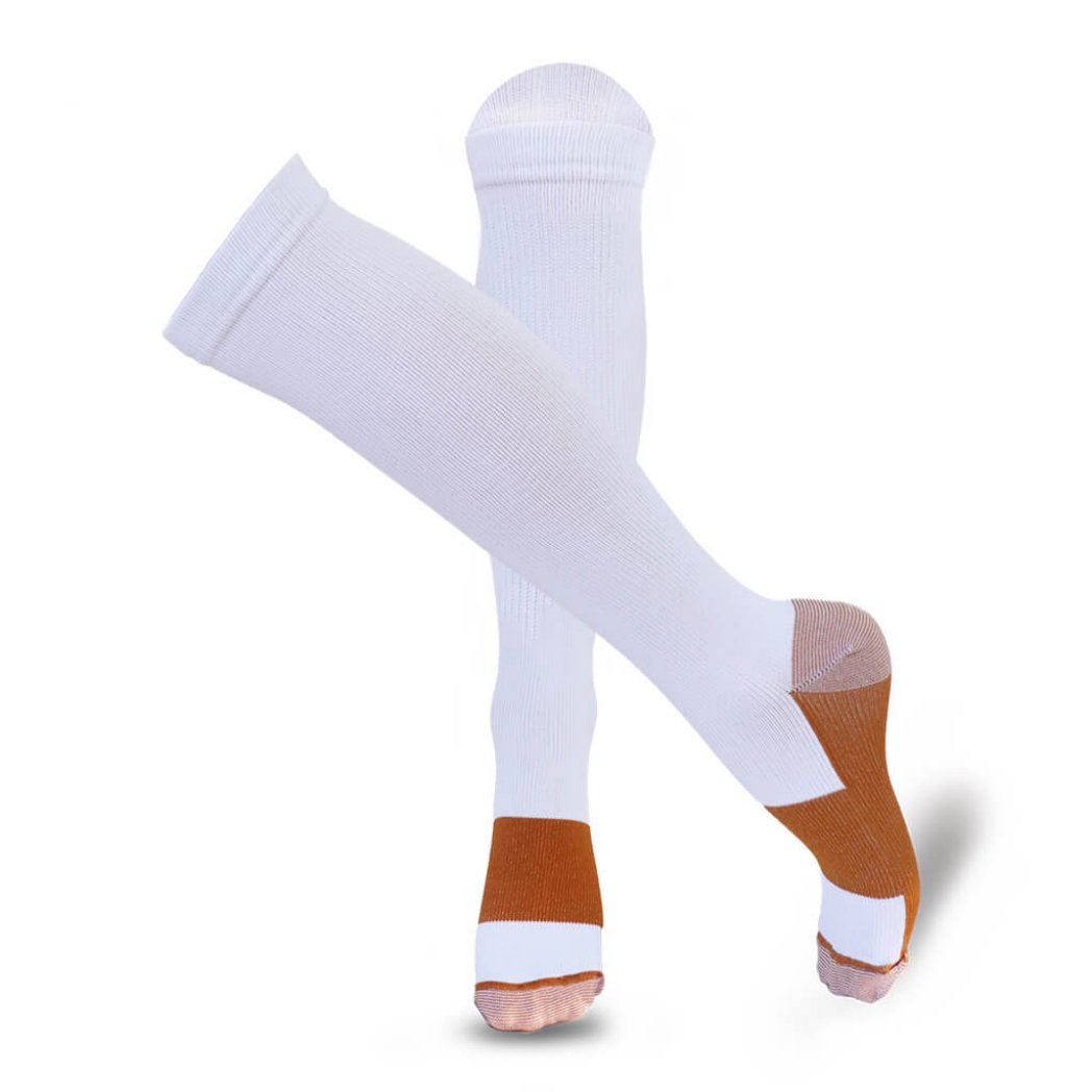 White, Copper Compression Socks