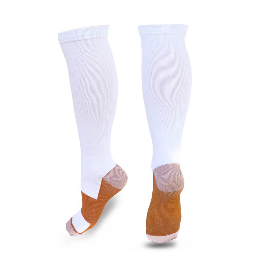 White, Copper Compression Socks