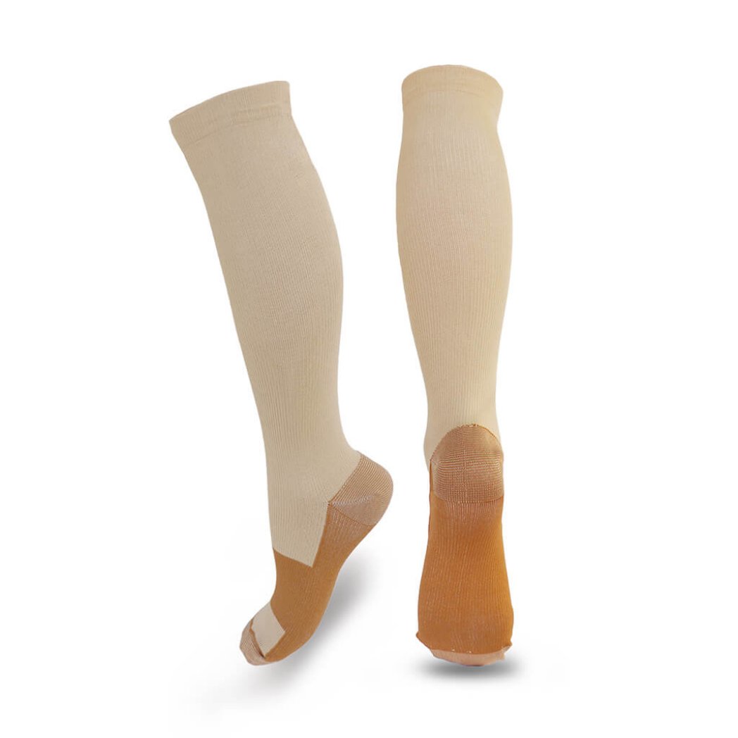 Beige, Copper Compression Socks
