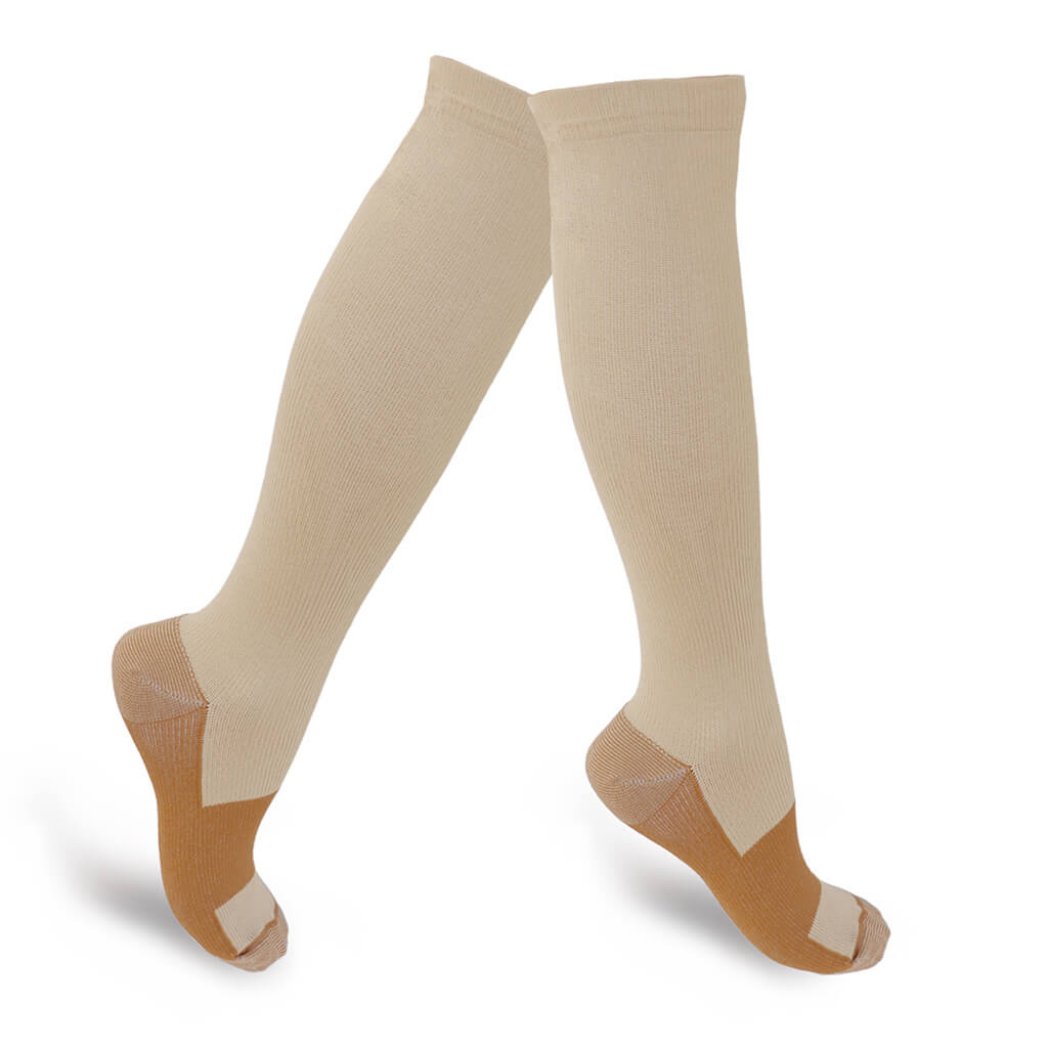 Beige, Copper Compression Socks