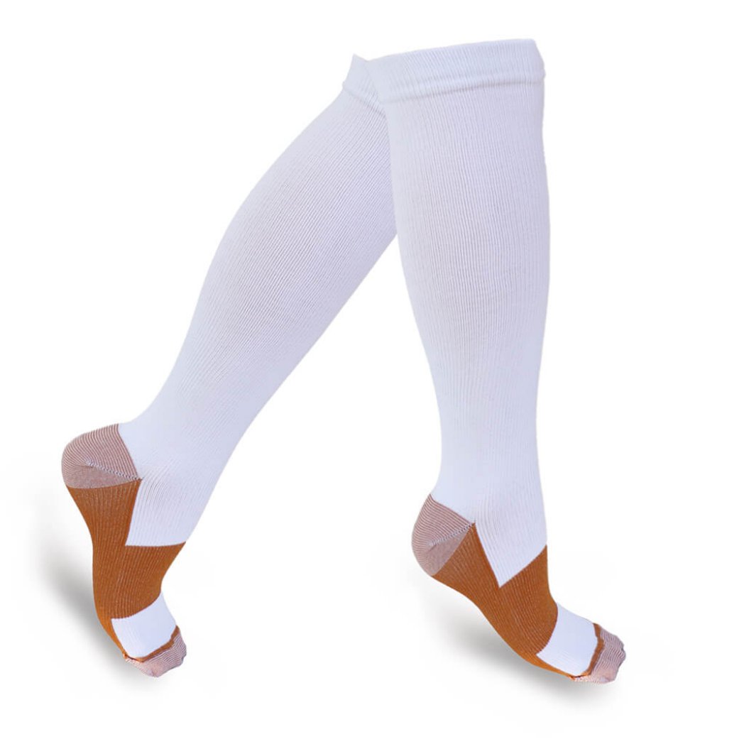 White, Copper Compression Socks
